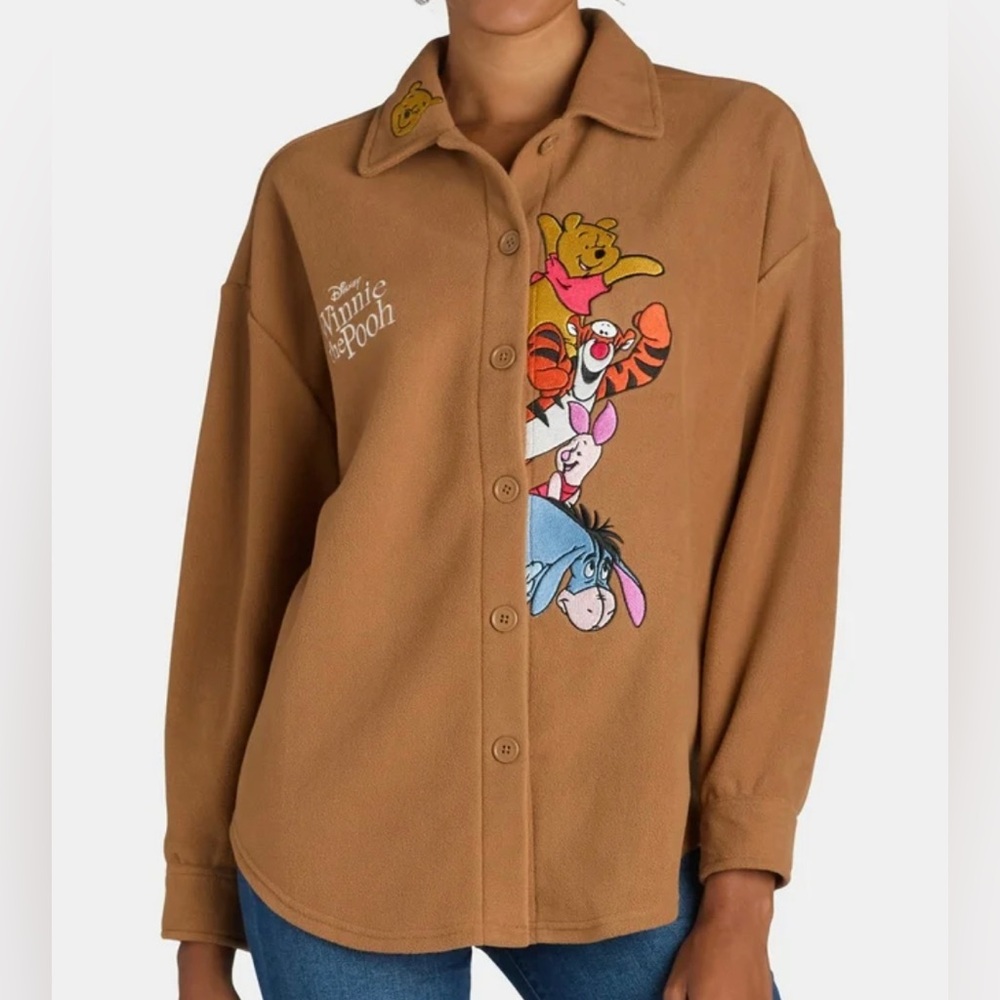 Disney Winnie The Pooh Button Up Long Sleeve Sweater Women’s Size Medium Brown